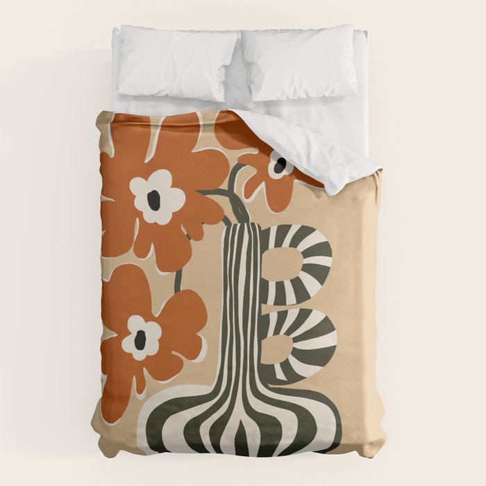 Retro flowerpot with stripe  Duvet Cover Gallery Image 6