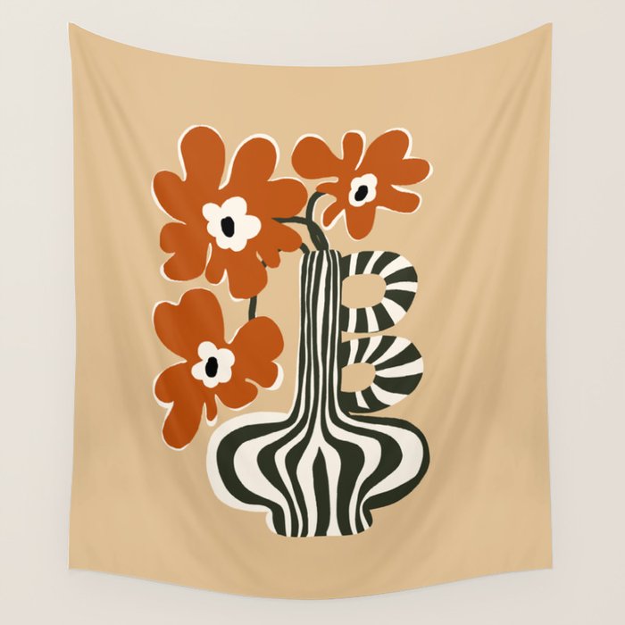 Retro flowerpot with stripe  Wall Tapestry Gallery Image 4