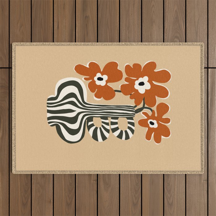 Retro flowerpot with stripe  Outdoor Rug Gallery Image 1