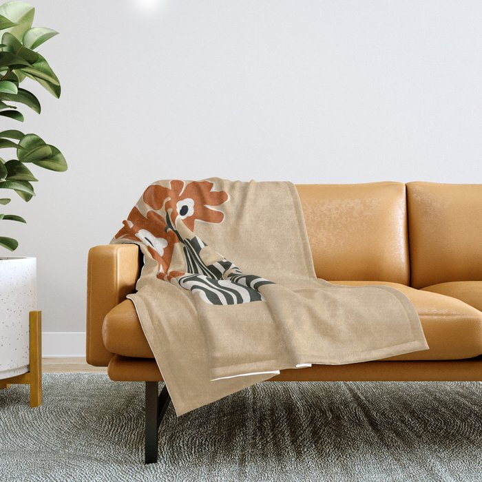Retro flowerpot with stripe  Throw Blanket Gallery Image 1
