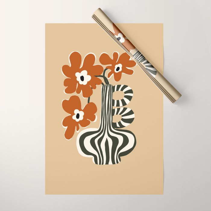 Retro flowerpot with stripe  Wrapping Paper Gallery Image 1