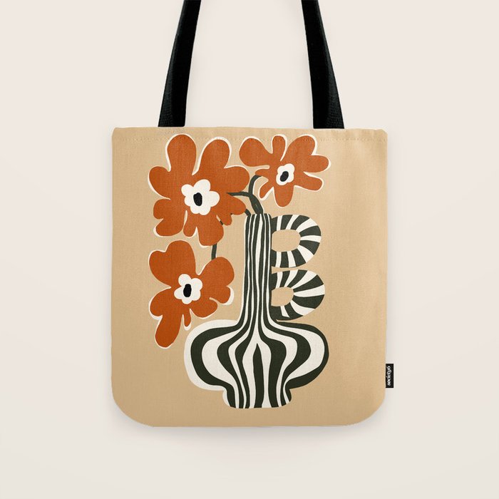 Retro flowerpot with stripe  Tote Bag Gallery Image 1