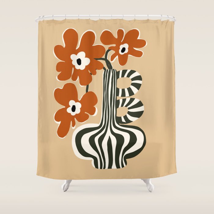 Retro flowerpot with stripe  Shower Curtain Gallery Image 1