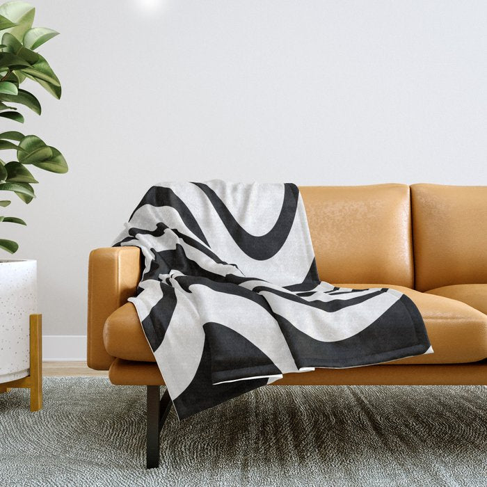Swirl Marble Stripes Pattern (black/white) Throw Blanket Gallery Image 1