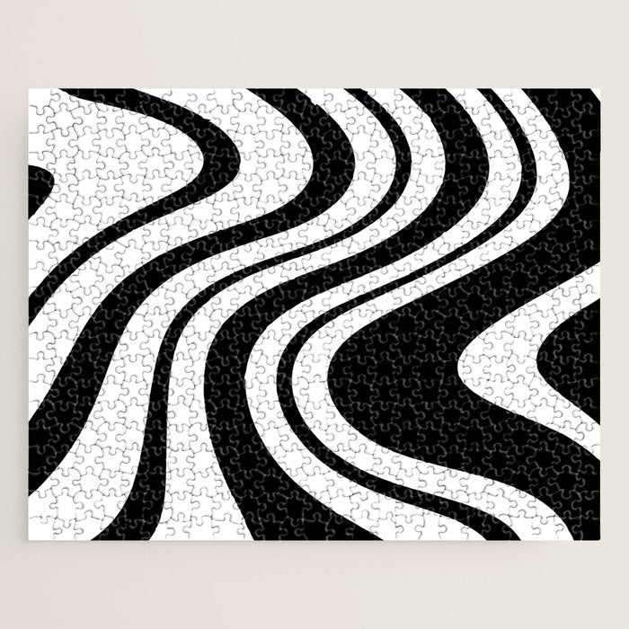 Swirl Marble Stripes Pattern (black/white) Jigsaw Puzzle Gallery Image 1