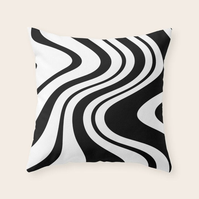 Swirl Marble Stripes Pattern (black/white) Throw Pillow Gallery Image 6