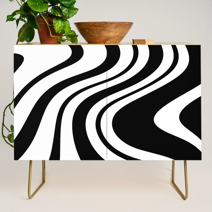 Swirl Marble Stripes Pattern (black/white) Credenza Gallery Image 1