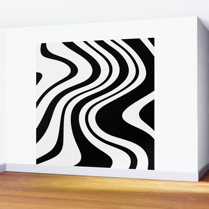 Swirl Marble Stripes Pattern (black/white) Wall Mural Gallery Image 2