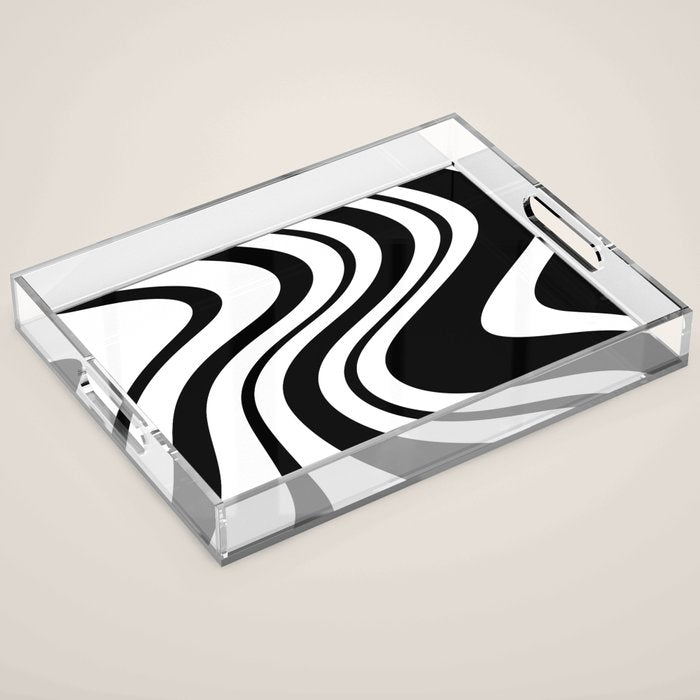 Swirl Marble Stripes Pattern (black/white) Acrylic Tray Gallery Image 1