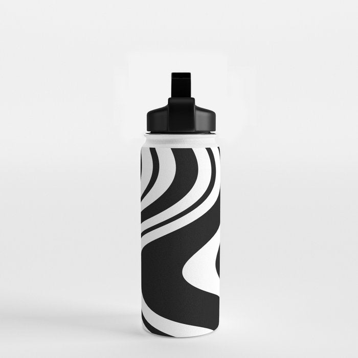 Swirl Marble Stripes Pattern (black/white) Water Bottle Gallery Image 2
