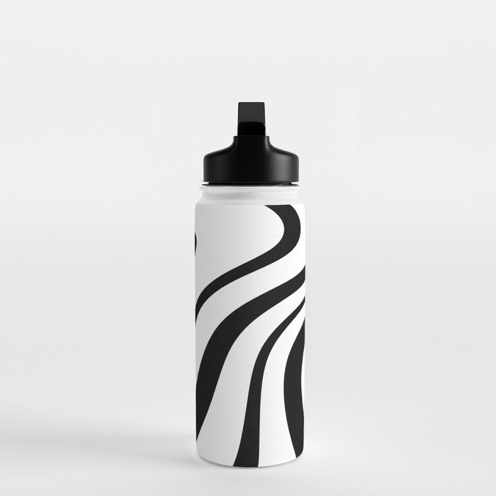 Swirl Marble Stripes Pattern (black/white) Water Bottle Gallery Image 3