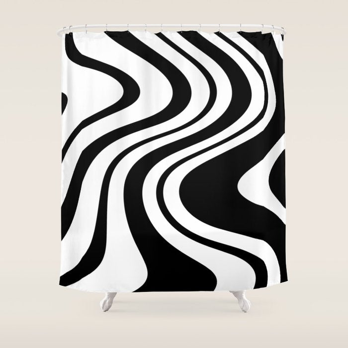 Swirl Marble Stripes Pattern (black/white) Shower Curtain Gallery Image 1