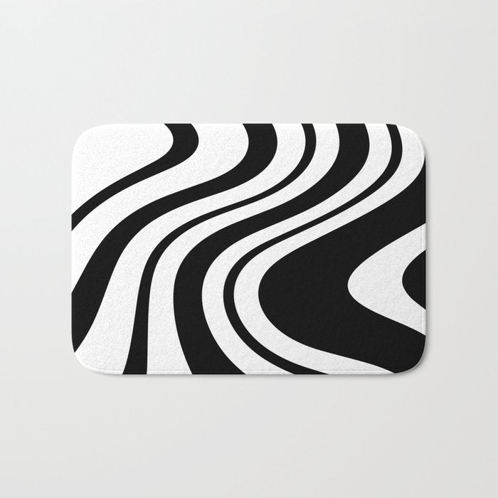 Swirl Marble Stripes Pattern (black/white) Bath Mat Gallery Image 1