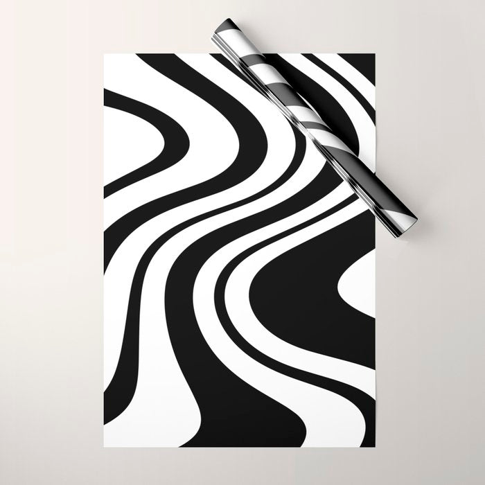 Swirl Marble Stripes Pattern (black/white) Wrapping Paper Gallery Image 1
