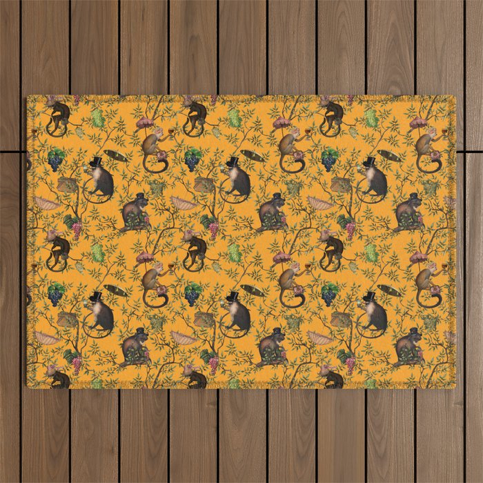 Vintage Chinoiserie Monkey Garden Party Outdoor Rug Gallery Image 1