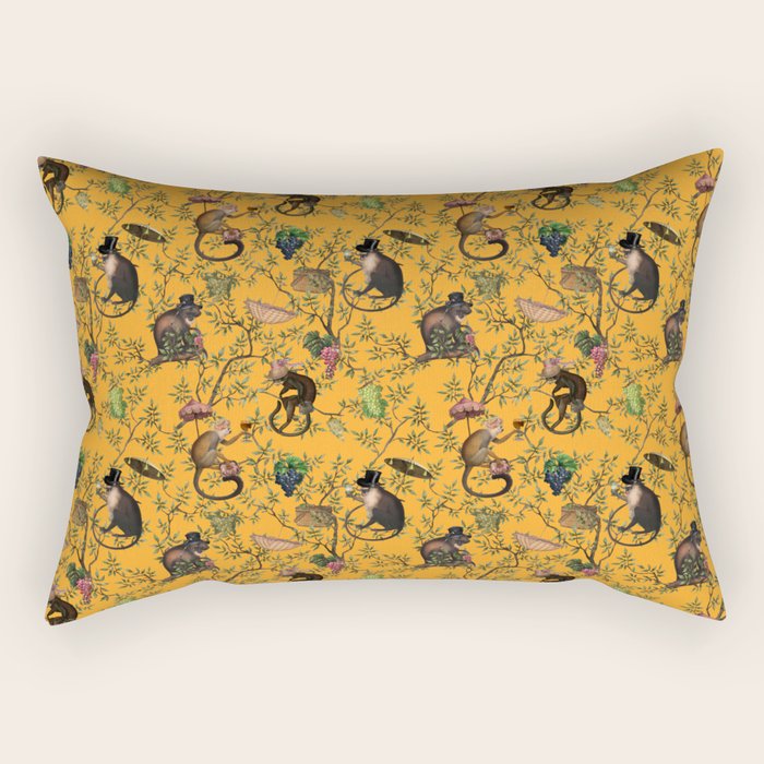 Vintage Chinoiserie Monkey Garden Party Rectangular Pillow Gallery Image 1