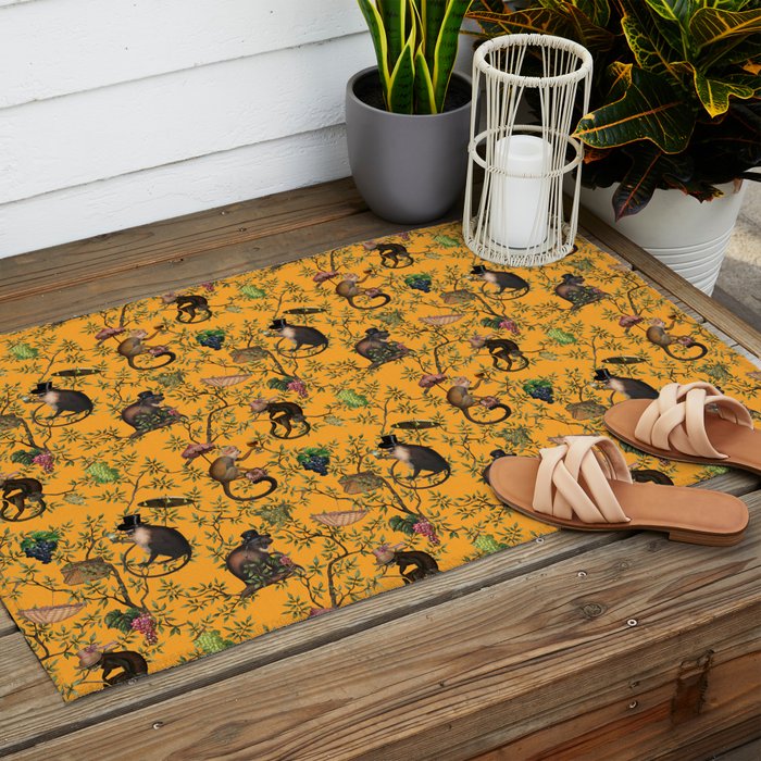 Vintage Chinoiserie Monkey Garden Party Outdoor Rug Gallery Image 2