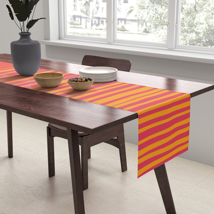 Natural Stripes Modern Minimalist Colour Block Pattern Magenta Orange Mustard Ochre Table Runner Gallery Image 2