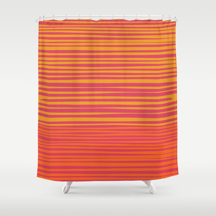 Natural Stripes Modern Minimalist Colour Block Pattern Magenta Orange Mustard Ochre Shower Curtain Gallery Image 1