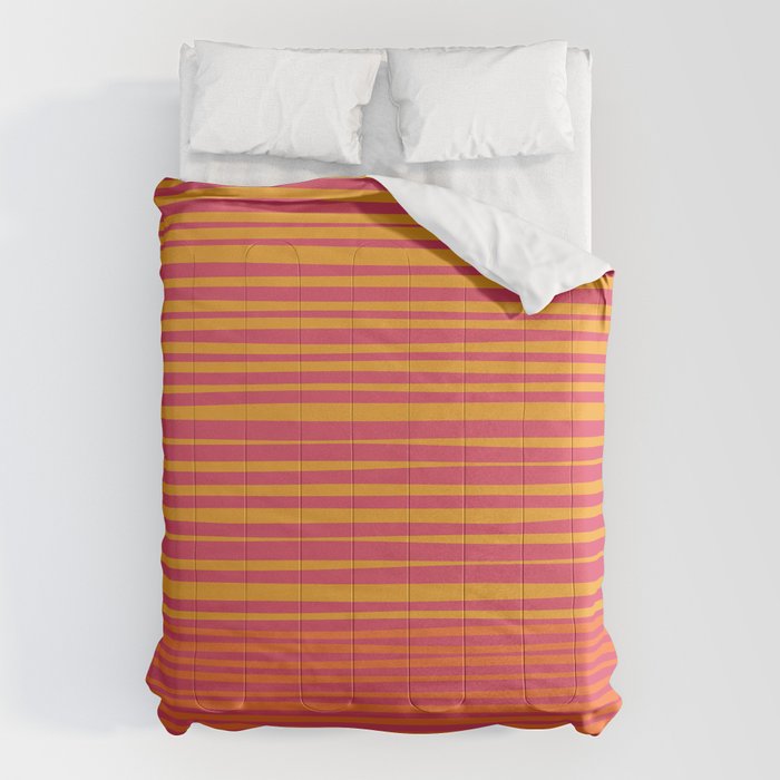 Natural Stripes Modern Minimalist Colour Block Pattern Magenta Orange Mustard Ochre Comforter Gallery Image 6