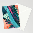 Wild [7]: a bold, colorful abstract mixed-media piece in teal, orange, neon blue, pink and white Stationery Card Gallery Image 2