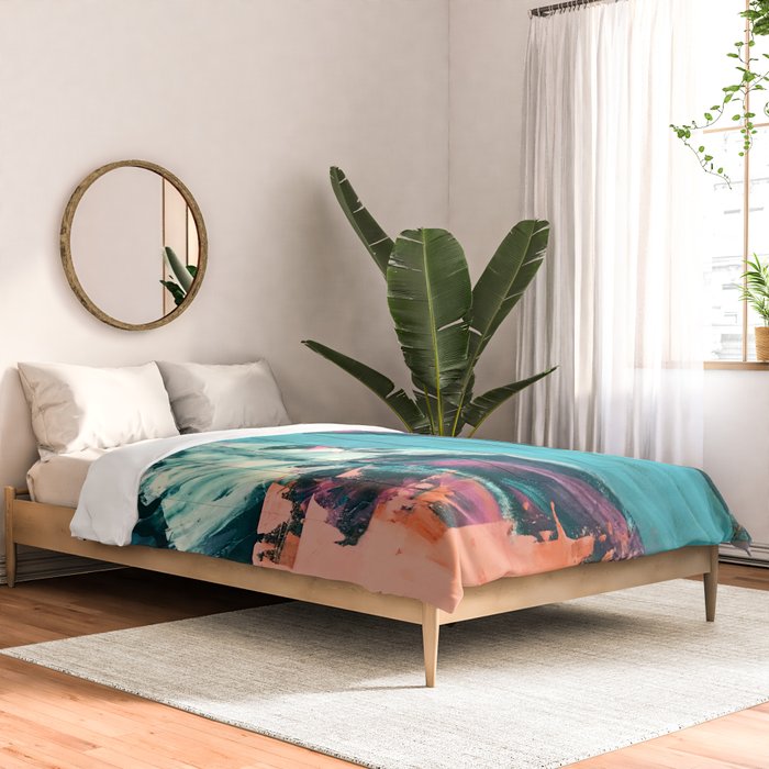 Wild [7]: a bold, colorful abstract mixed-media piece in teal, orange, neon blue, pink and white Comforter Gallery Image 2
