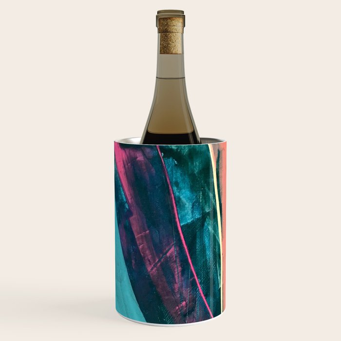 Wild [7]: a bold, colorful abstract mixed-media piece in teal, orange, neon blue, pink and white Wine Chiller Gallery Image 3