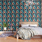 Wild [7]: a bold, colorful abstract mixed-media piece in teal, orange, neon blue, pink and white Wallpaper Gallery Image 3
