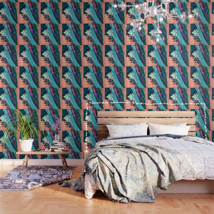 Wild [7]: a bold, colorful abstract mixed-media piece in teal, orange, neon blue, pink and white Wallpaper Gallery Image 3