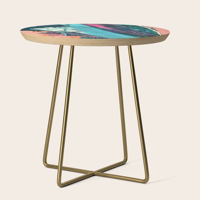Wild [7]: a bold, colorful abstract mixed-media piece in teal, orange, neon blue, pink and white Side Table Gallery Image 1