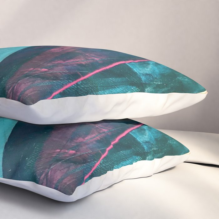Wild [7]: a bold, colorful abstract mixed-media piece in teal, orange, neon blue, pink and white Pillow Sham Gallery Image 3