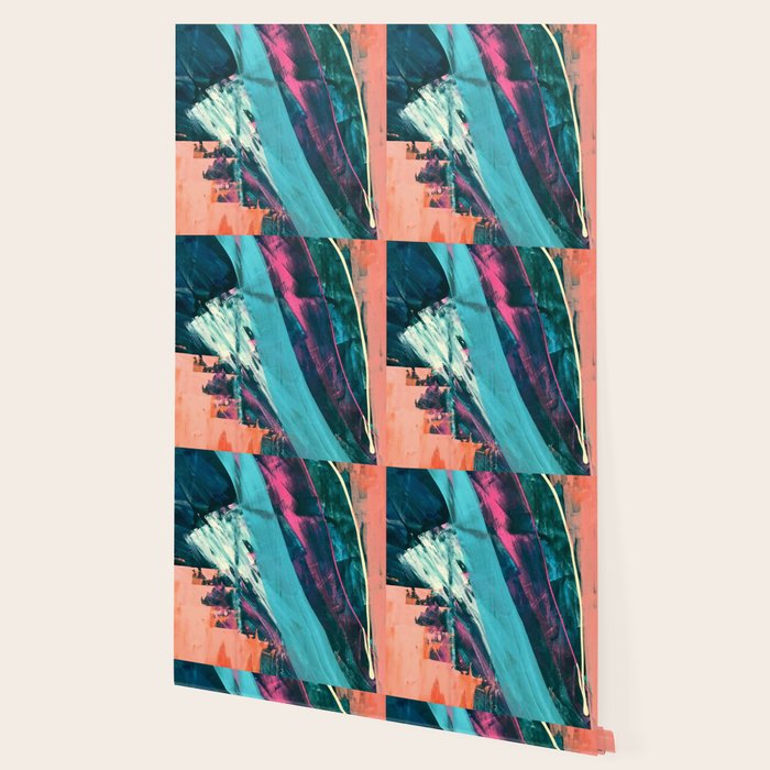 Wild [7]: a bold, colorful abstract mixed-media piece in teal, orange, neon blue, pink and white Wallpaper Gallery Image 2