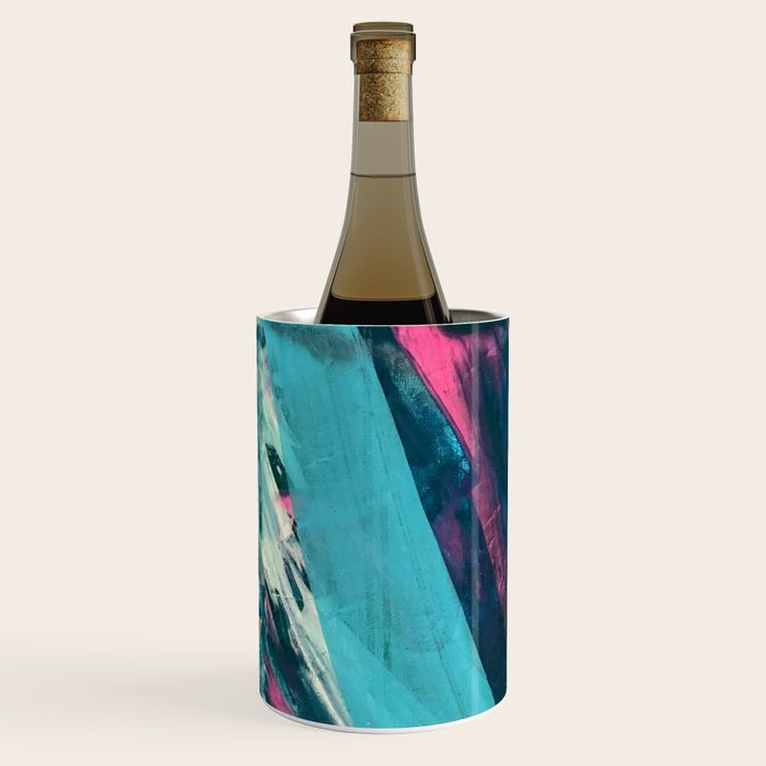 Wild [7]: a bold, colorful abstract mixed-media piece in teal, orange, neon blue, pink and white Wine Chiller Gallery Image 1