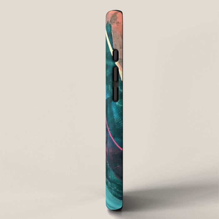 Wild [7]: a bold, colorful abstract mixed-media piece in teal, orange, neon blue, pink and white iPhone Case Gallery Image 2