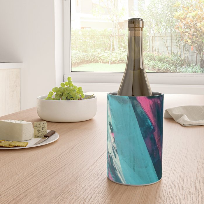 Wild [7]: a bold, colorful abstract mixed-media piece in teal, orange, neon blue, pink and white Wine Chiller Gallery Image 4