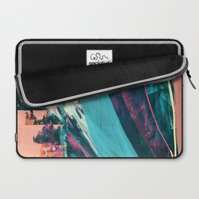 Wild [7]: a bold, colorful abstract mixed-media piece in teal, orange, neon blue, pink and white Laptop Sleeve Gallery Image 2