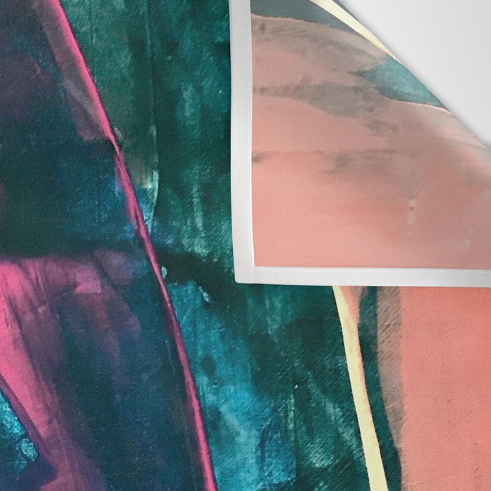 Wild [7]: a bold, colorful abstract mixed-media piece in teal, orange, neon blue, pink and white Wall Tapestry Gallery Image 3