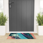 Wild [7]: a bold, colorful abstract mixed-media piece in teal, orange, neon blue, pink and white Welcome Mat Gallery Image 3