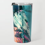 Wild [7]: a bold, colorful abstract mixed-media piece in teal, orange, neon blue, pink and white Travel Mug Gallery Image 3