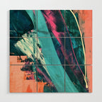 Wild [7]: a bold, colorful abstract mixed-media piece in teal, orange, neon blue, pink and white Wood Wall Art Gallery Image 1