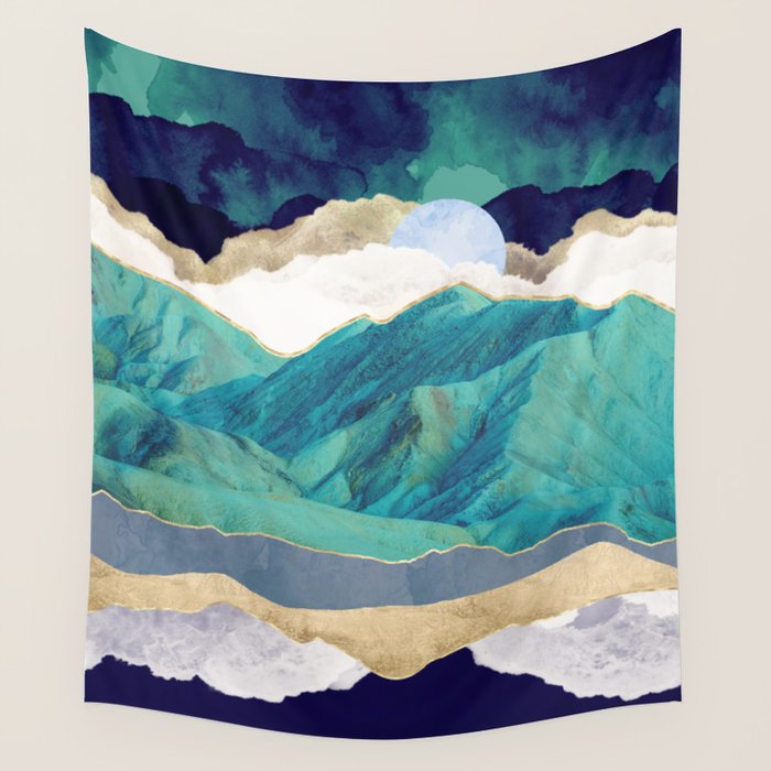 Teal Mountains Wall Tapestry Gallery Image 4