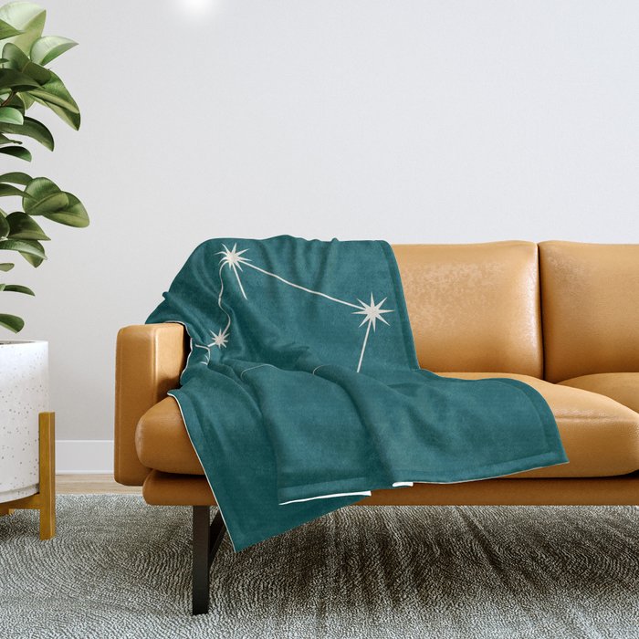 Libra Zodiac Star Constellation Line Art Deep Teal Throw Blanket Gallery Image 1