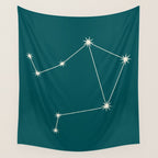 Libra Zodiac Star Constellation Line Art Deep Teal Wall Tapestry Gallery Image 4