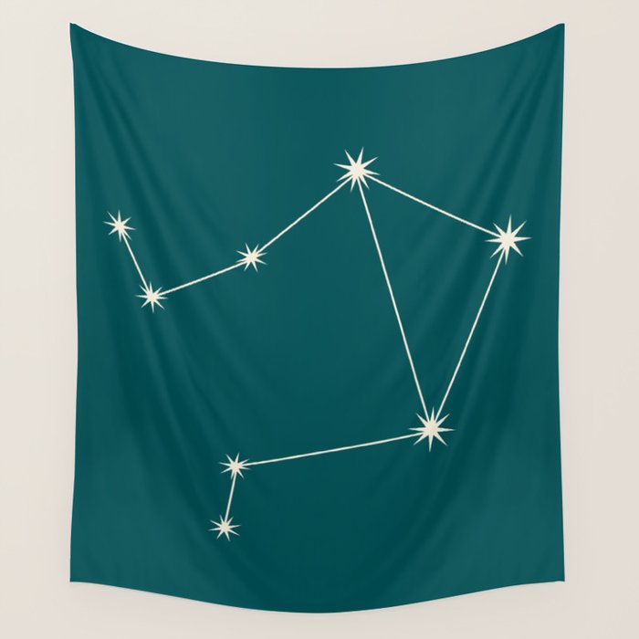 Libra Zodiac Star Constellation Line Art Deep Teal Wall Tapestry Gallery Image 4