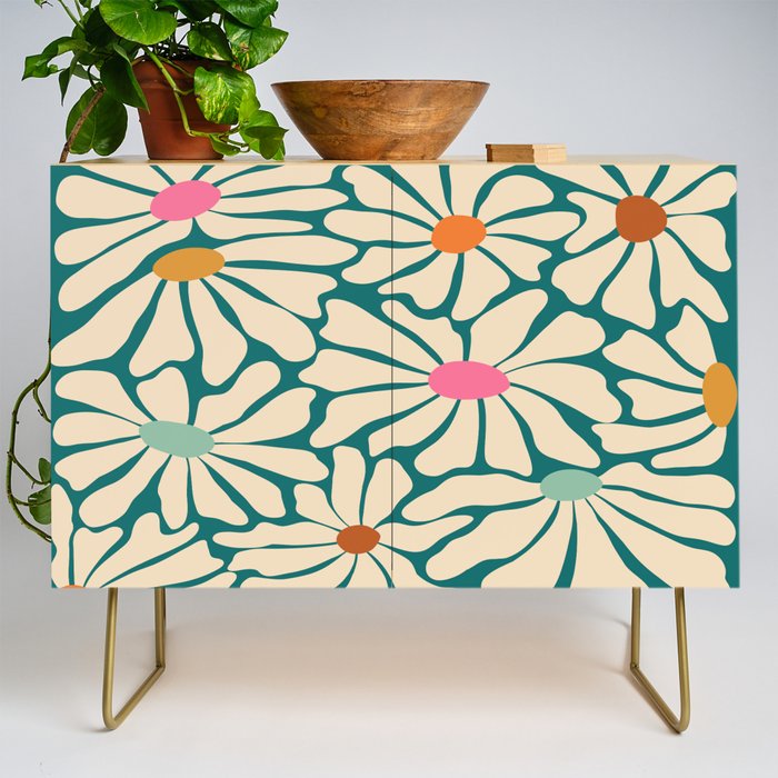 Colors of Joy - Groovy Flowers Green Credenza Gallery Image 1