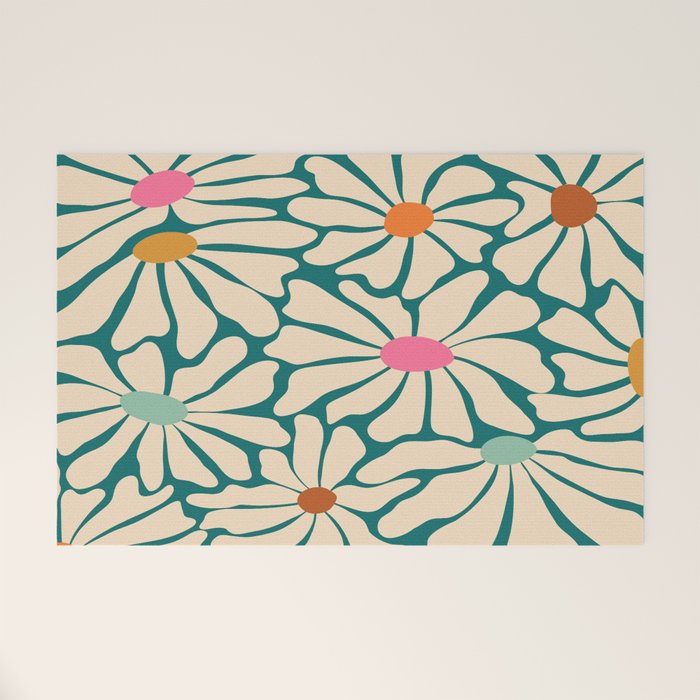 Colors of Joy - Groovy Flowers Green Welcome Mat Gallery Image 1