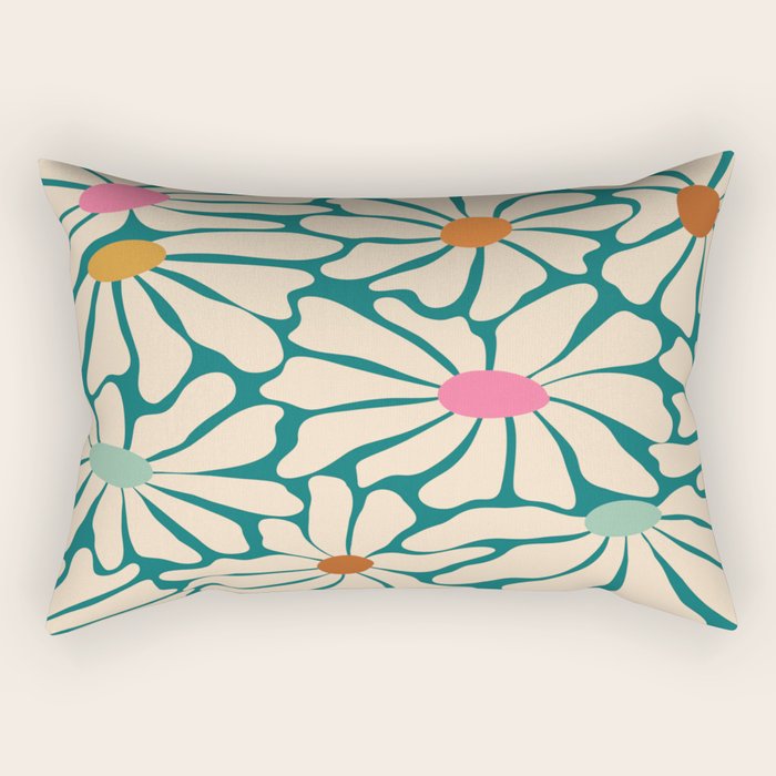 Colors of Joy - Groovy Flowers Green Rectangular Pillow Gallery Image 2