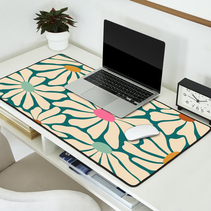 Colors of Joy - Groovy Flowers Green Desk Mat Gallery Image 2