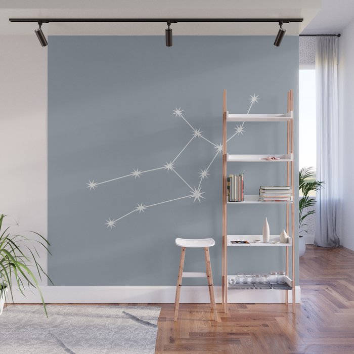 Virgo Zodiac Star Constellation Line Art Blue Grey Wall Mural Gallery Image 1