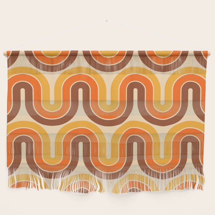 70s Retro Vintage Style Wave Pattern Autumn Brown Orange and Yellow Wall Hanging Gallery Image 1